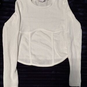 No Boundaries White Ribbed Long Sleeve Blouse
